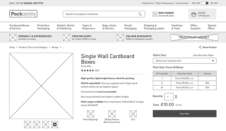 Product page wireframe