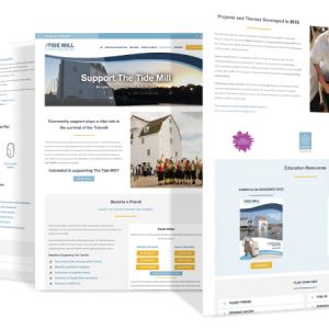 Three example pages from the Woodbridge Tide Mill's New Website